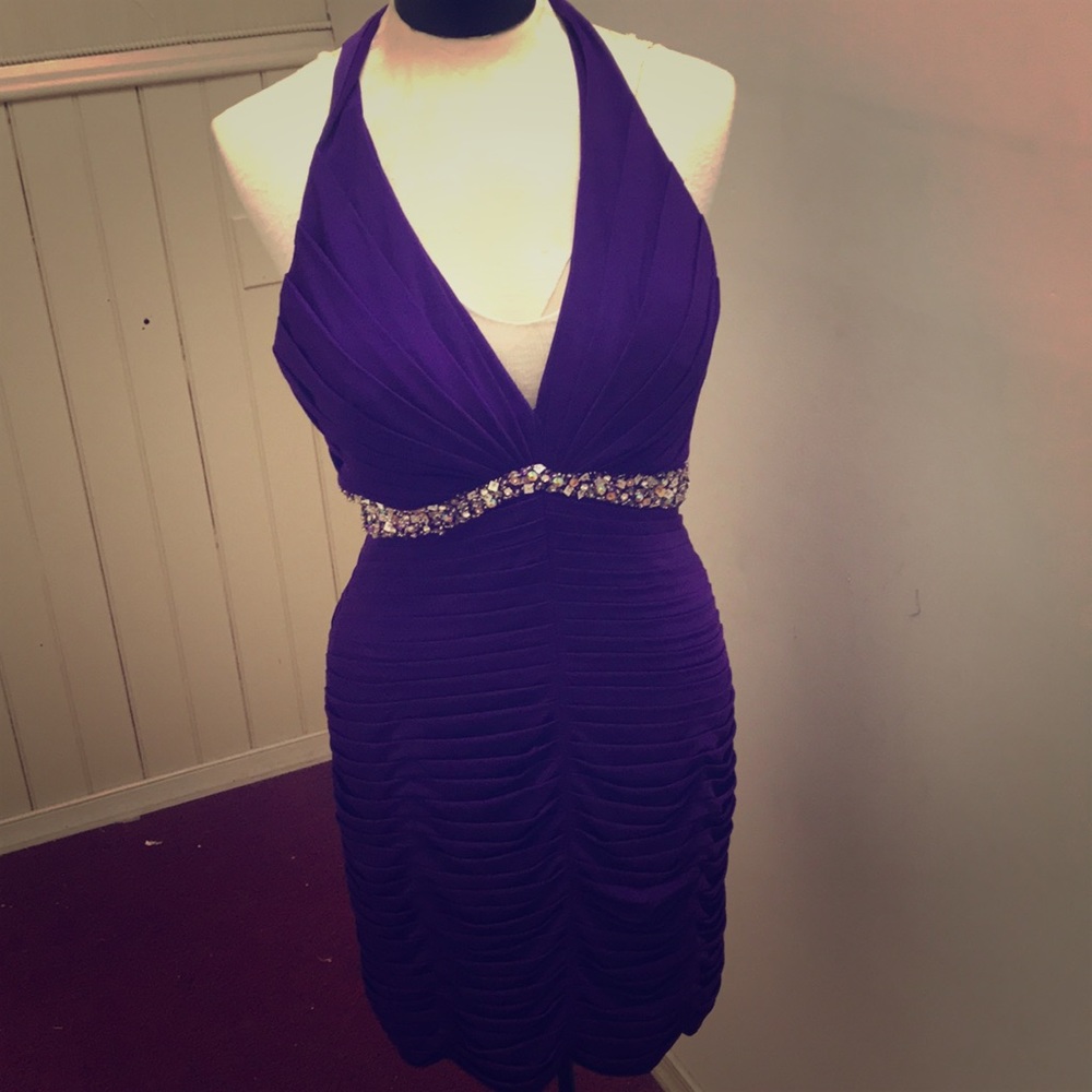 Body con purple wiggle dress sexy prom rhinestones